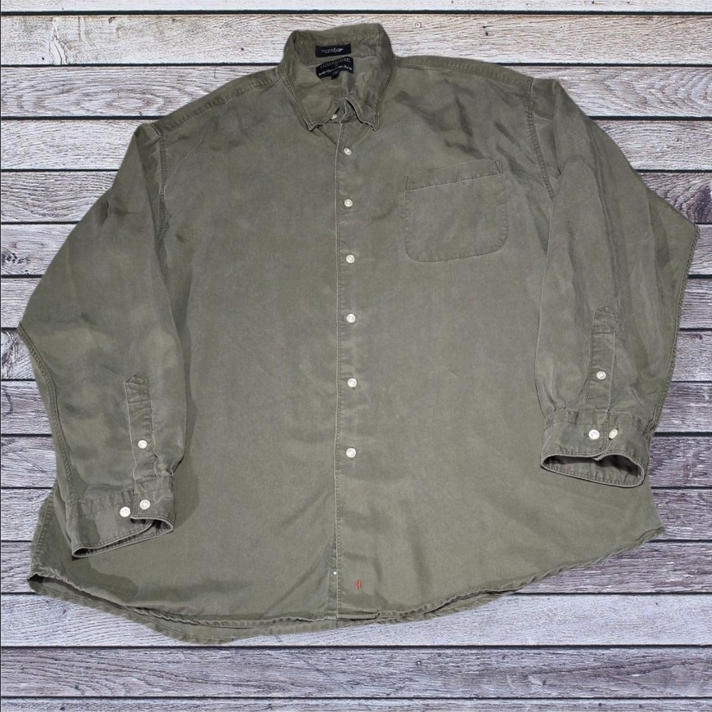 Hathaway Sport Button Down Mens Tencel Lyocell Long Sleeve Olive Green XXL